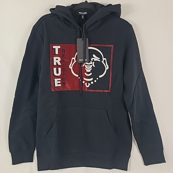 NEW TRUE RELIGION MEN'S TWO-TONE BUDDHA LOGO BLACK HOODIE MSRP $119 SZ M - Picture 1 of 4